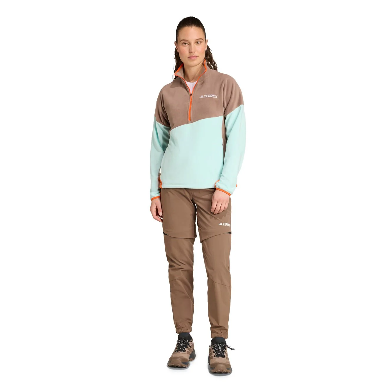 Adidas Terrex Womens MT Fleece Anorak Trace Brown / Semi Flash Aqua / Semi Impact Orange - Image 4