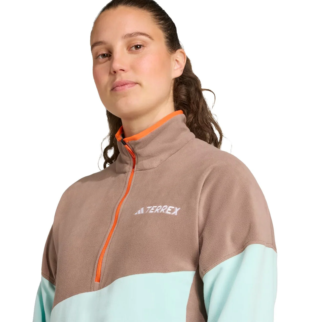 Adidas Terrex Womens MT Fleece Anorak Trace Brown / Semi Flash Aqua / Semi Impact Orange - Image 5
