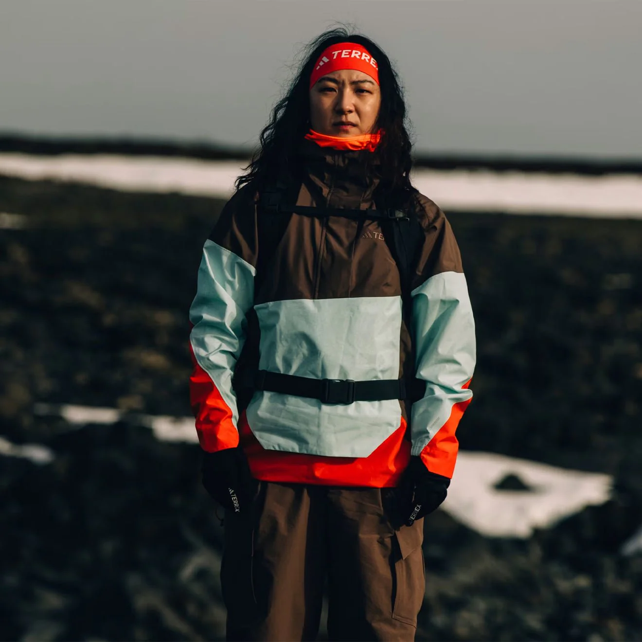 Adidas Terrex Womens Xploric 2.5L Climaproof Anorak Earth Strata / Semi Flash Aqua / Semi Impact Orange - Image 6