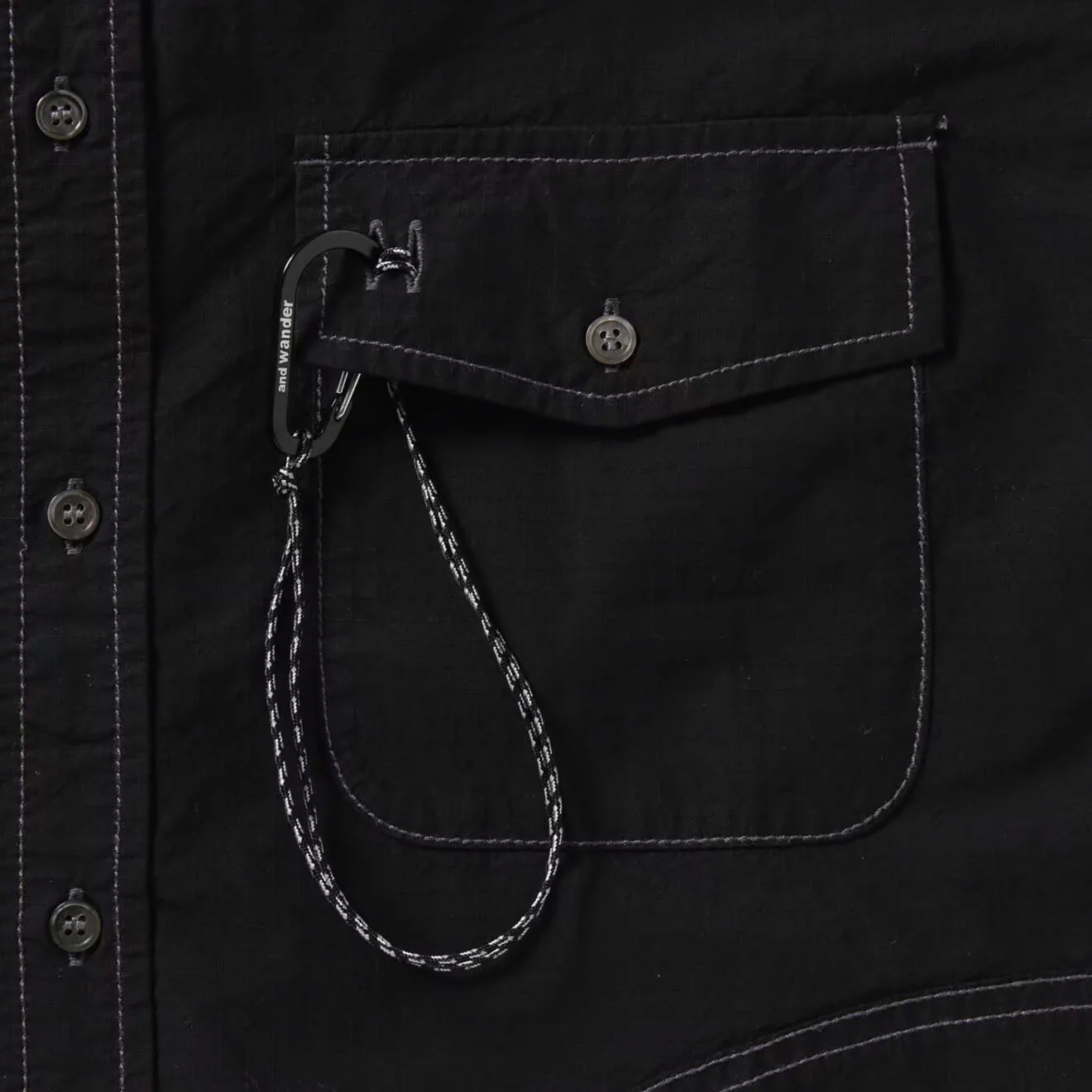 And Wander Womens C/N Rip S/S Shirt Black - Image 3