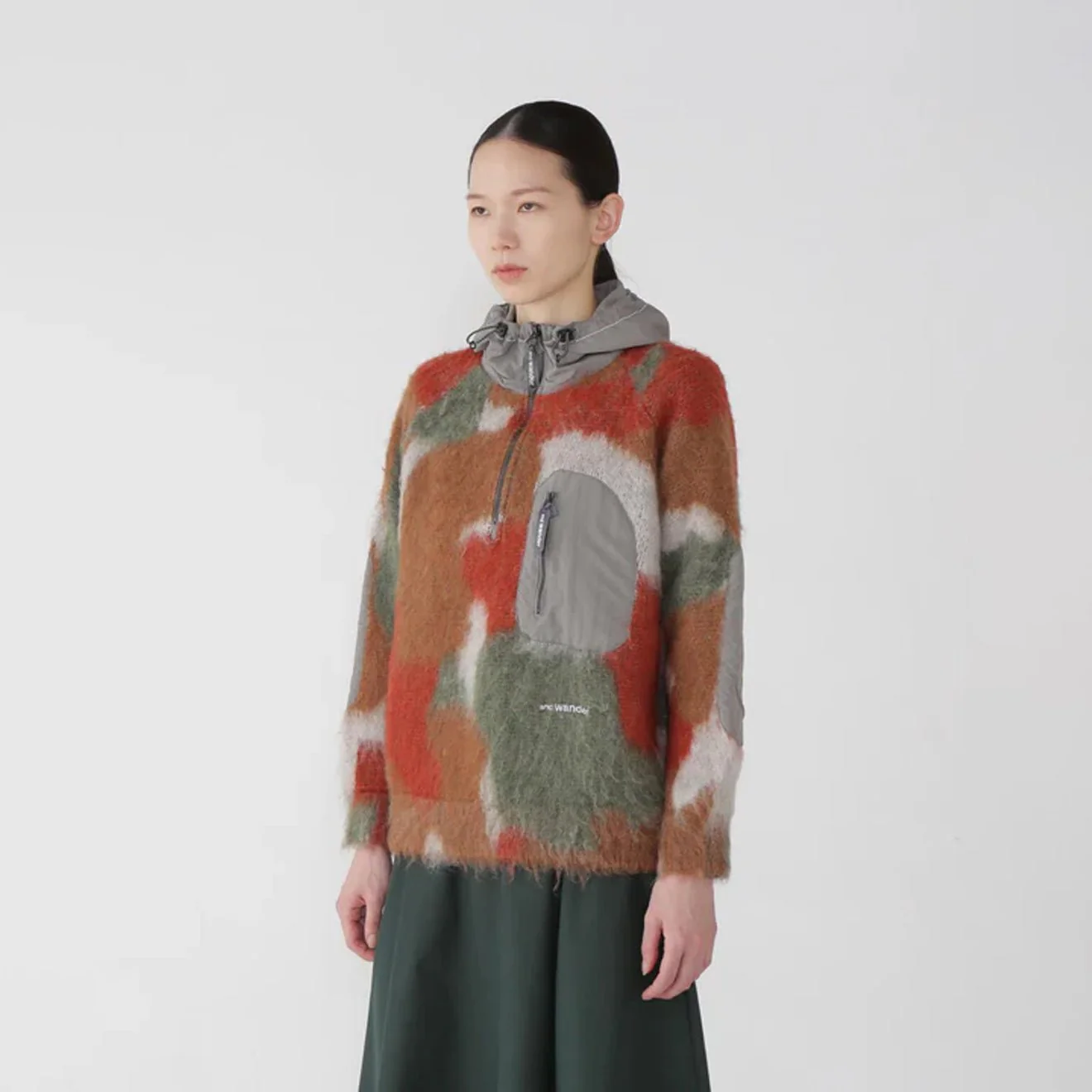 And Wander Womens Mix Color Shaggy Knit Hoodie Brown Mix - Image 3