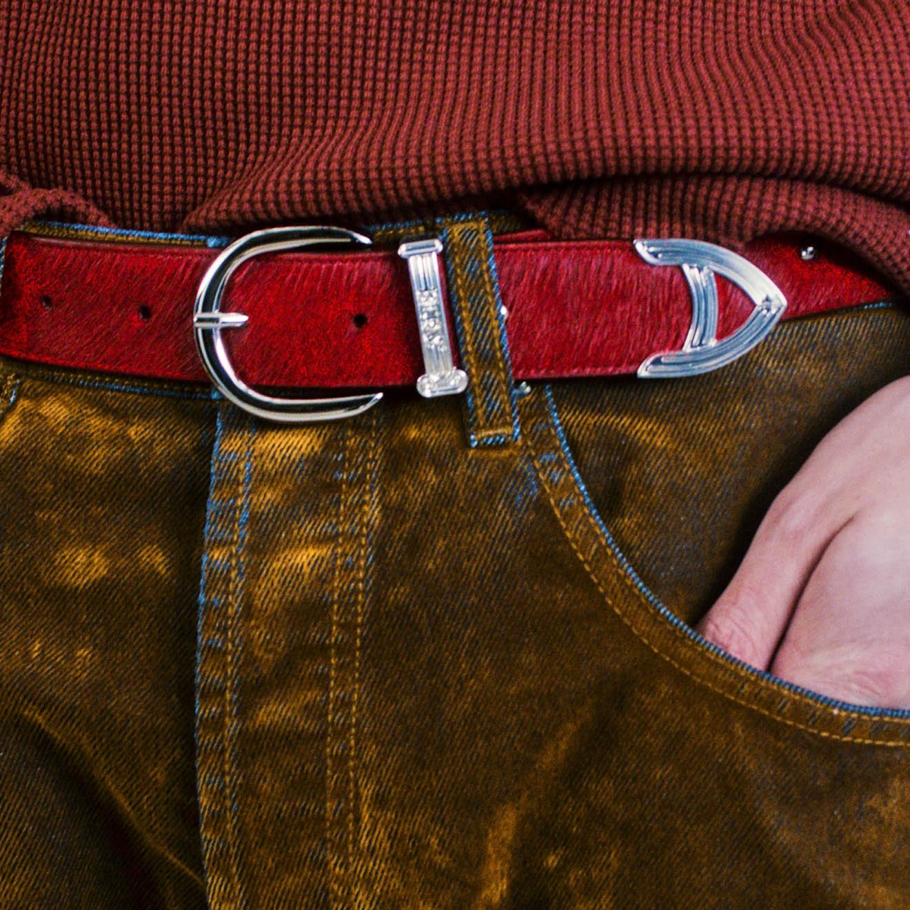 Aries Ponyskin Mazzo Belt Red - Image 3