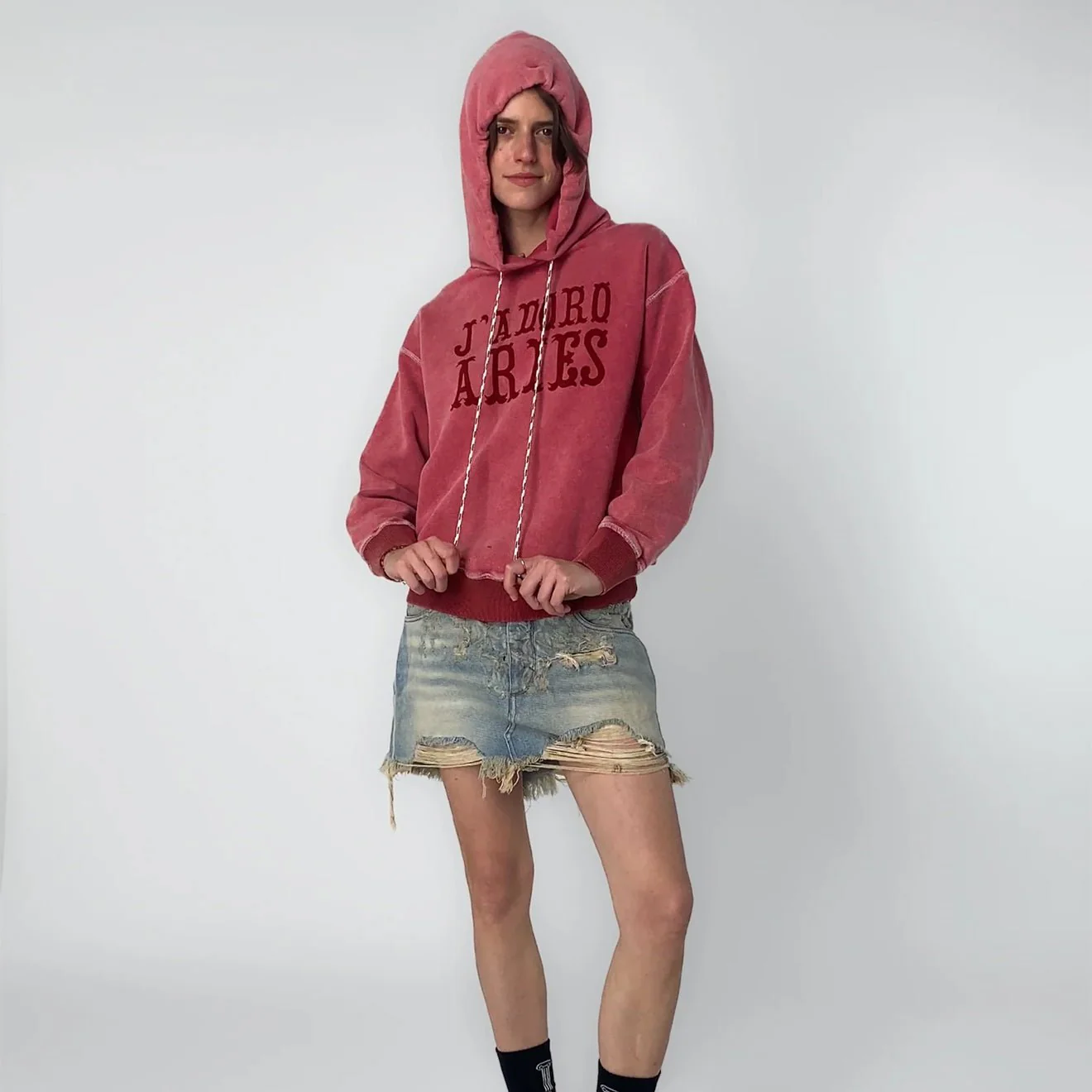 Aries Womens Aged Premium J'adoro Cowboy Hoodie Red - Image 4