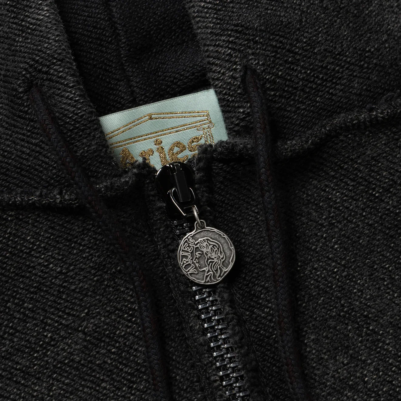 Aries Womens Aged Reverso Temple Zip Through Hoodie Black - Image 5