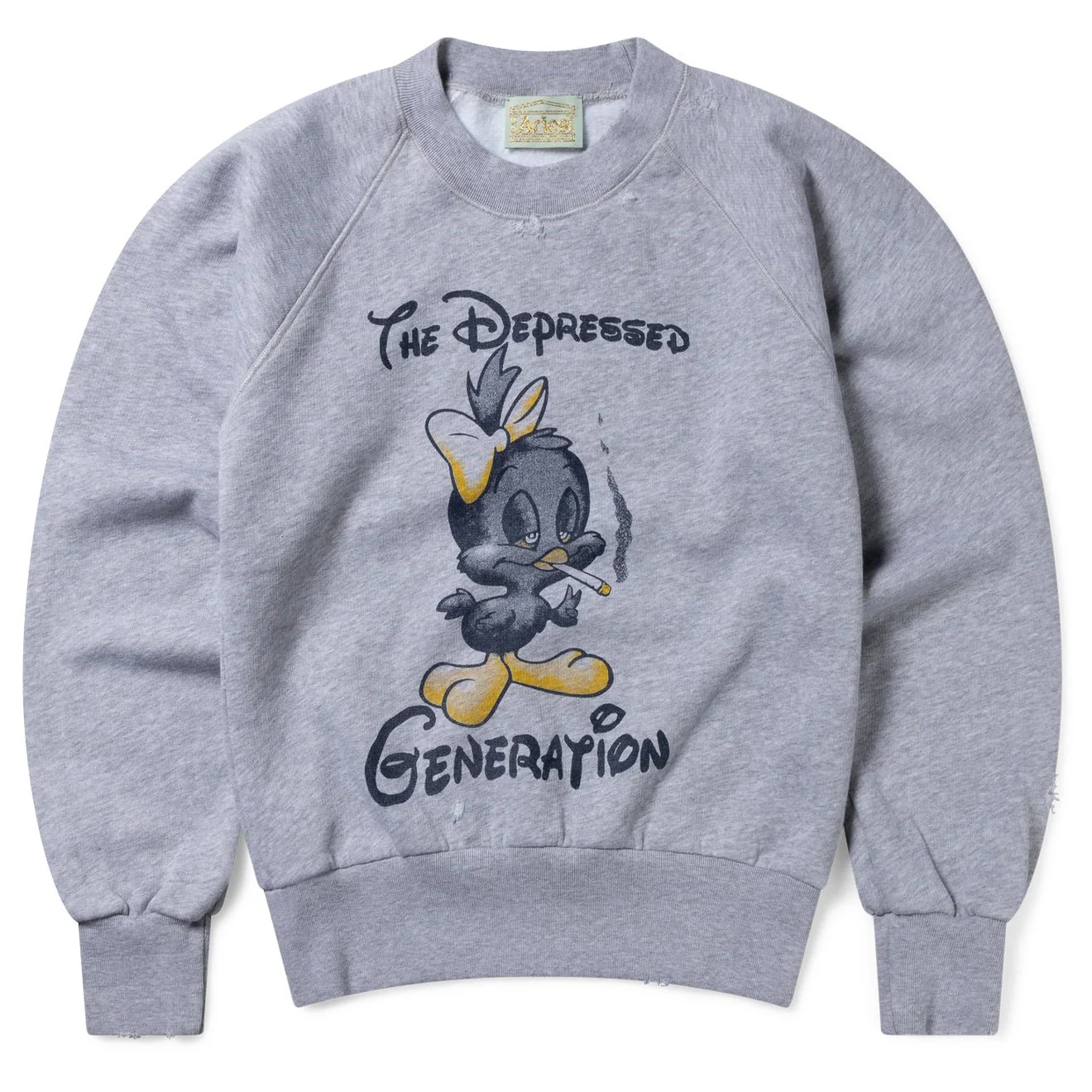 Aries Womens Destroyed Weedie Pie Raglan Sweat Light Grey Marl