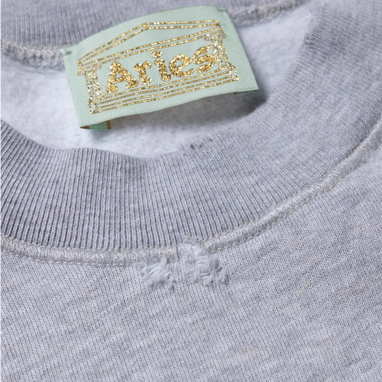 Aries Womens Destroyed Weedie Pie Raglan Sweat Light Grey Marl - Image 4
