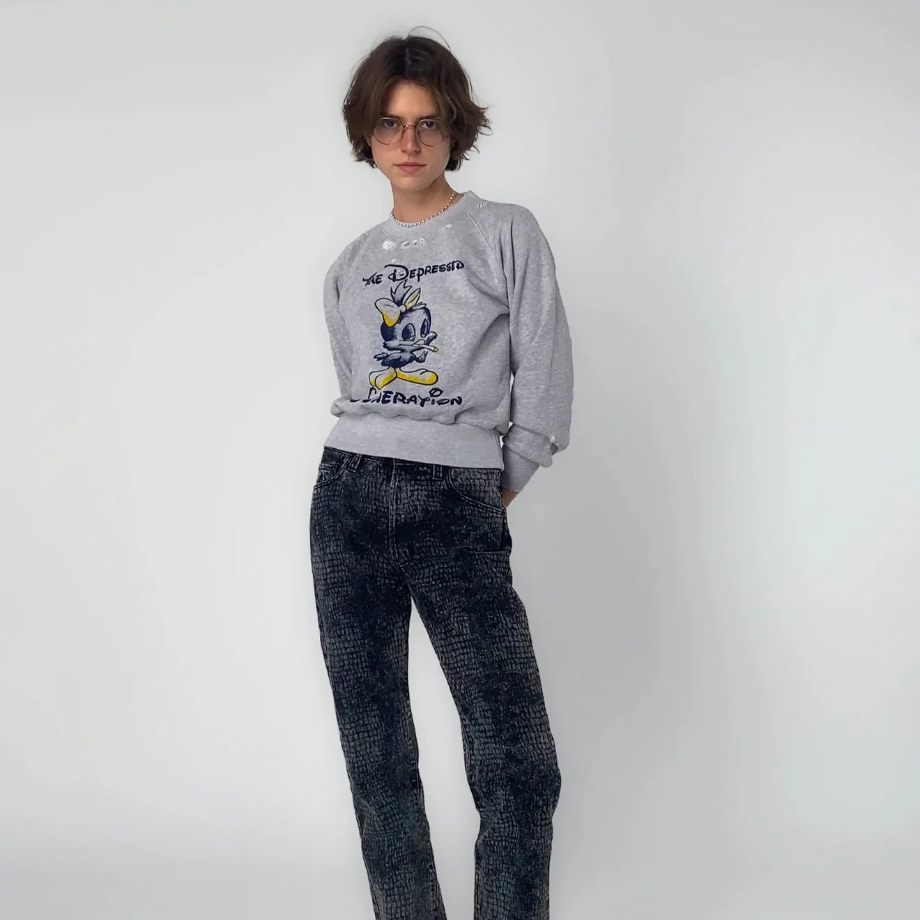 Aries Womens Destroyed Weedie Pie Raglan Sweat Light Grey Marl - Image 6