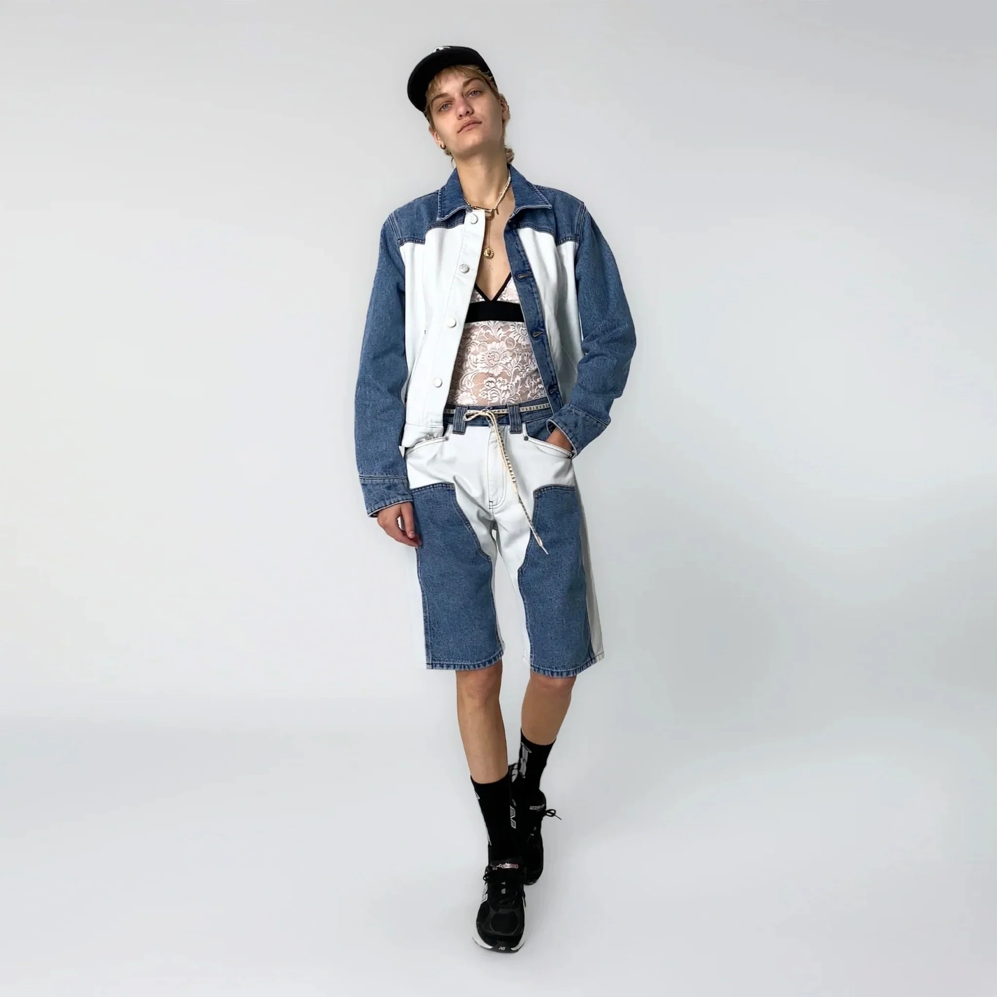 Aries Womens Patchwork Western Carpenter Jacket Blue / White - Image 4