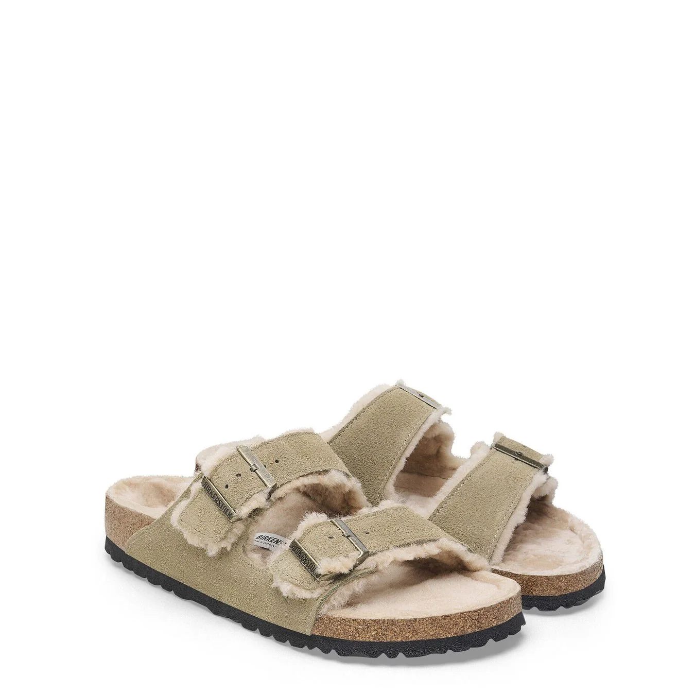 Birkenstock Womens Arizona Shearling Suede Leather Narrow Fit Taupe - Image 2