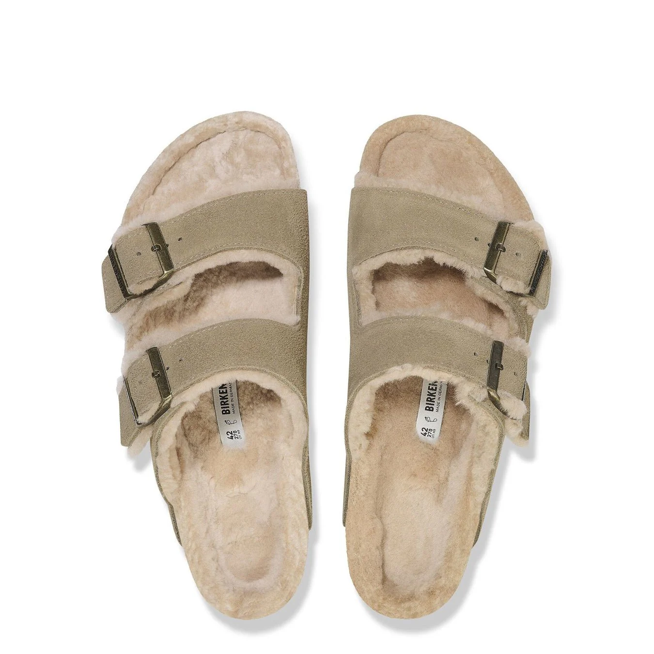 Birkenstock Womens Arizona Shearling Suede Leather Narrow Fit Taupe - Image 3