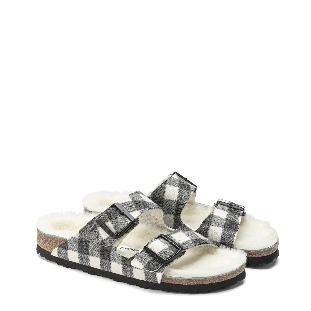Birkenstock Arizona Shearling Wool Narrow Sandal Plaid White - Image 2