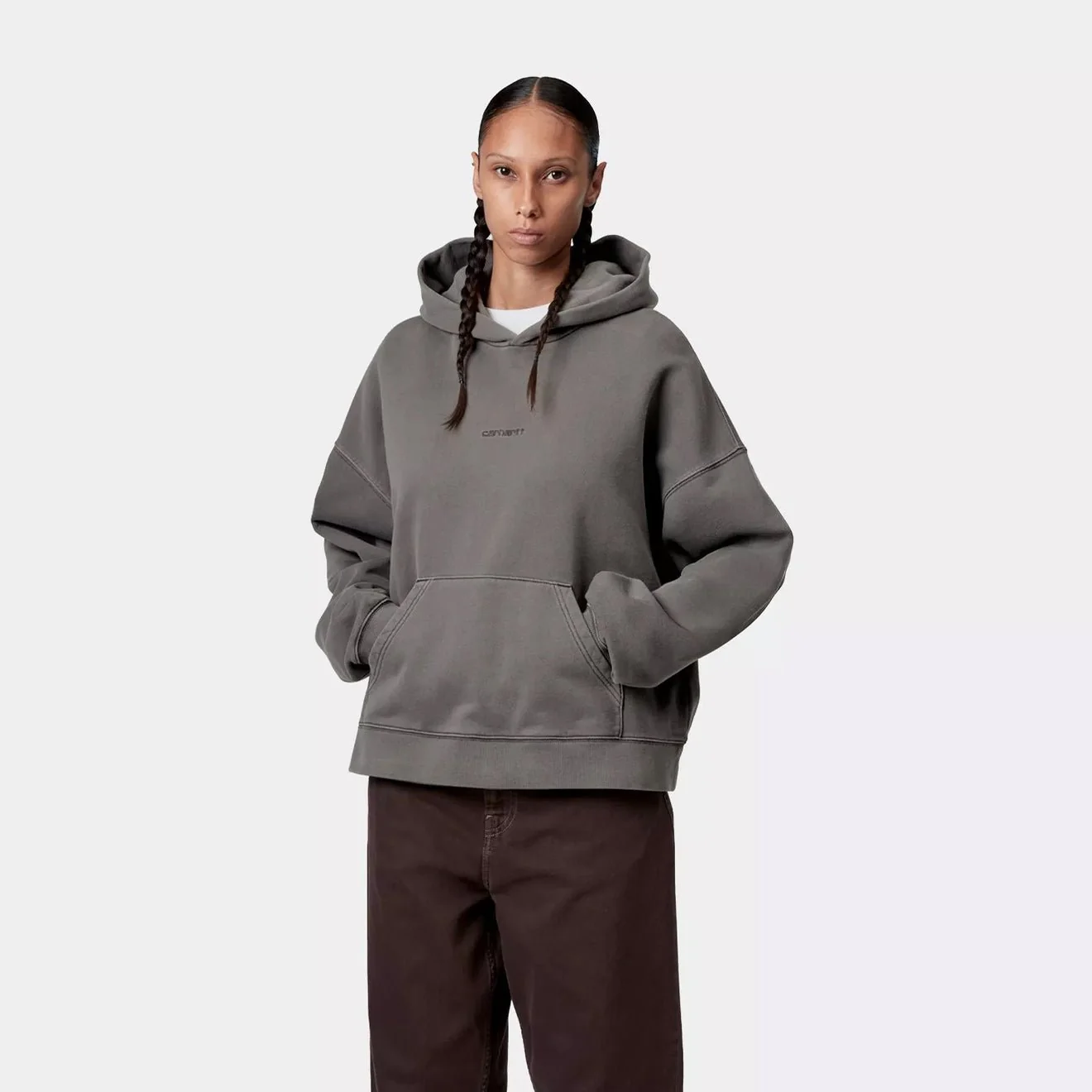 Carhartt WIP Womens Hooded Benton Sweat Graphite Garment Dyed - Image 3