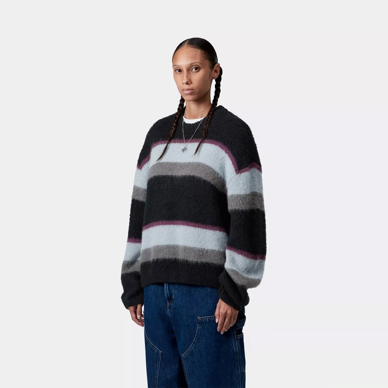 Carhartt WIP Womens Merlin Sweater Sundling Stripe Citadel - Image 3