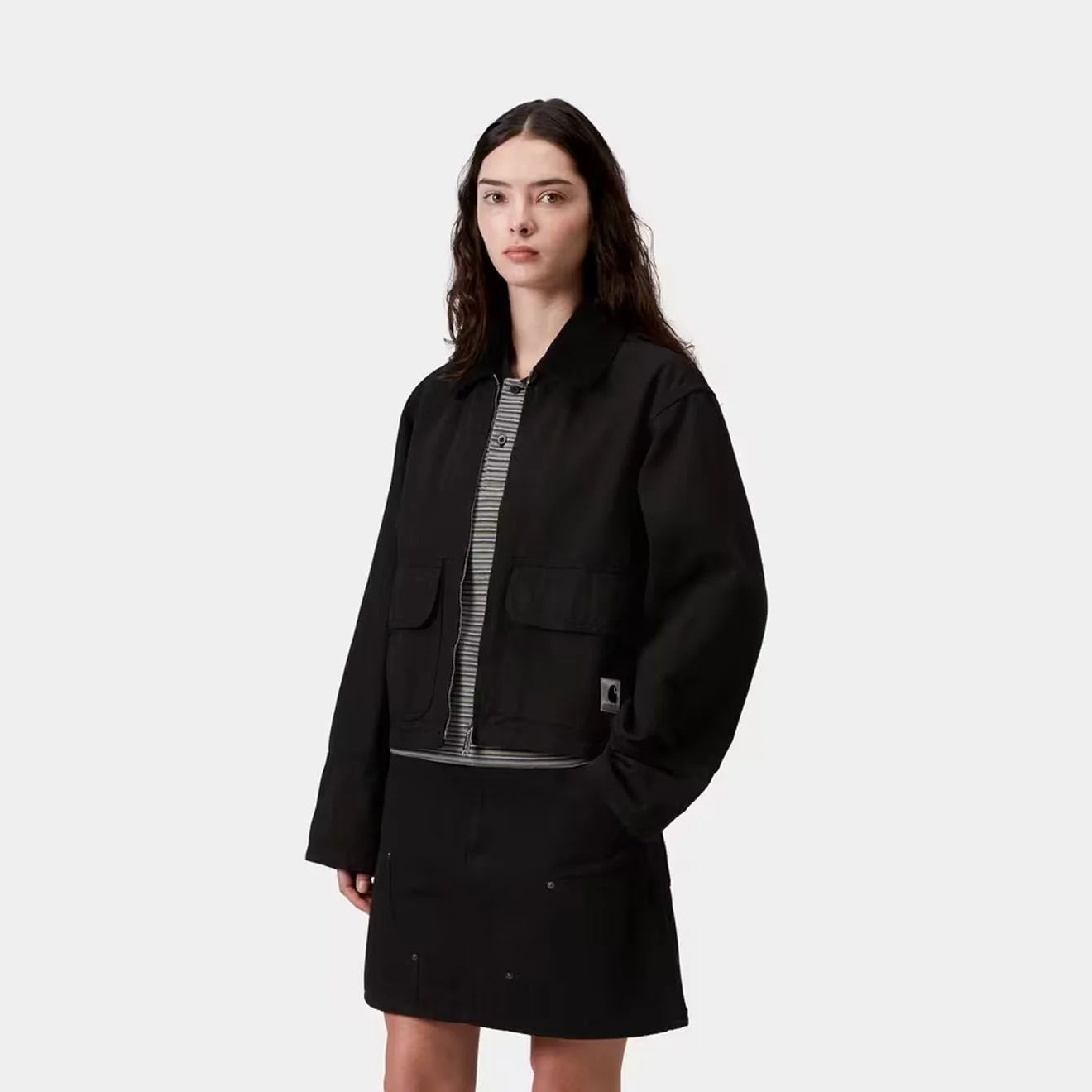 Carhartt WIP Womens Prescott Jacket Black / Black Garment Dyed - Image 2