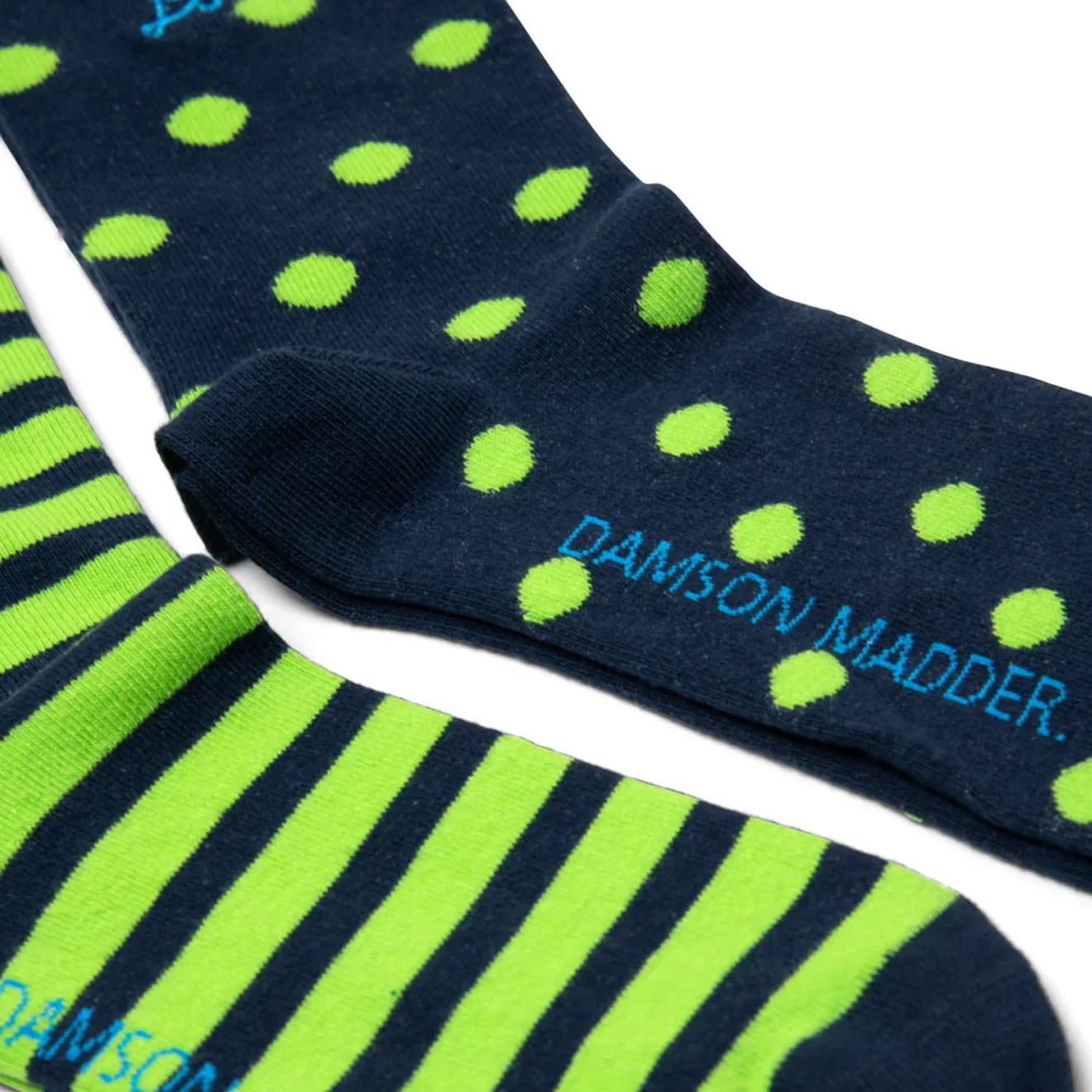Damson Madder 2 Pack Socks Navy / Green Stripe / Spot - Image 3