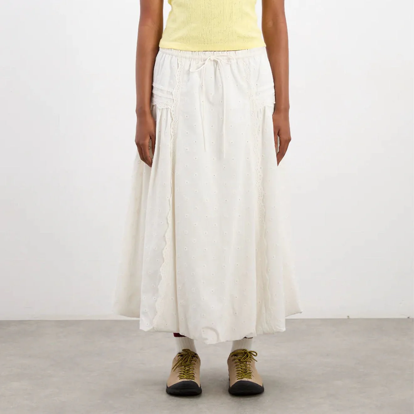 Damson Madder Agatha Puff Midi Skirt White - Image 3