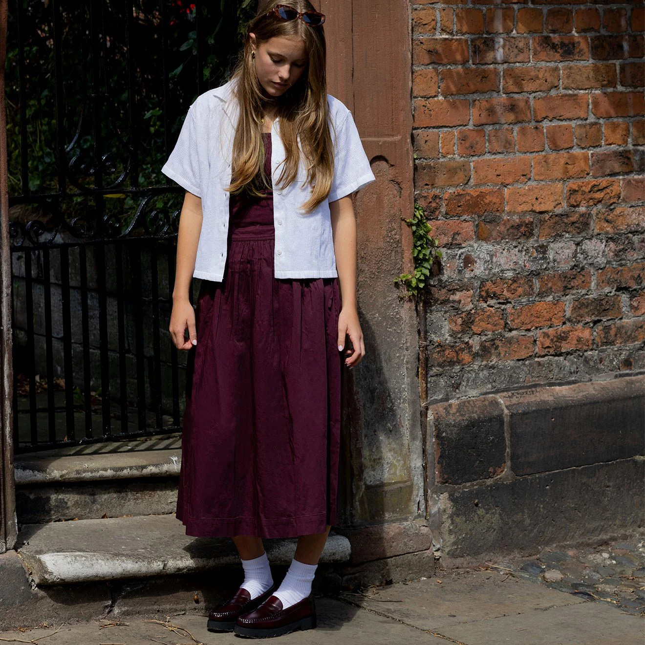 Damson Madder Angelina Cotton Satin Dress Fig - Image 5