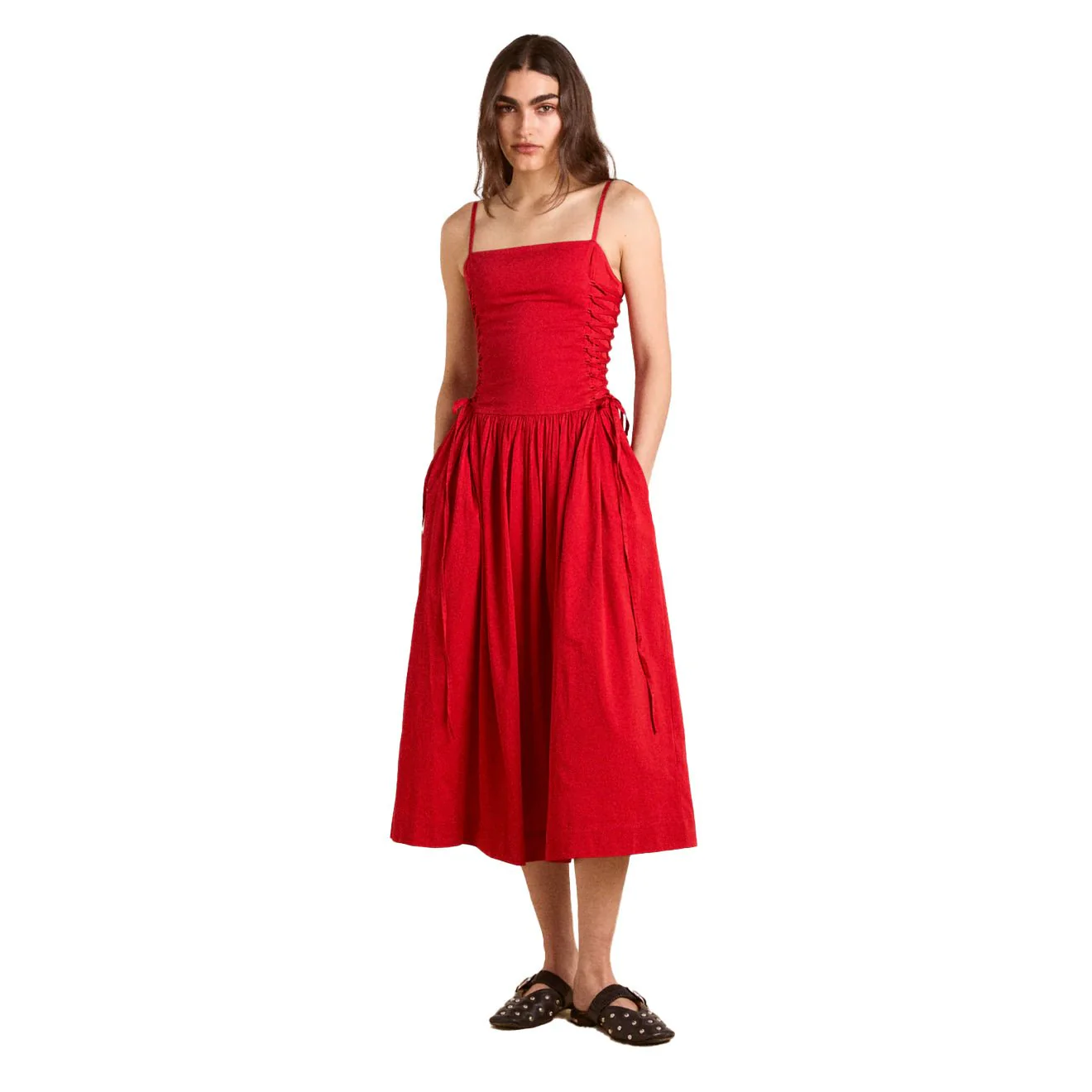 Damson Madder Angelina Cotton Satin Dress Fig - Image 7