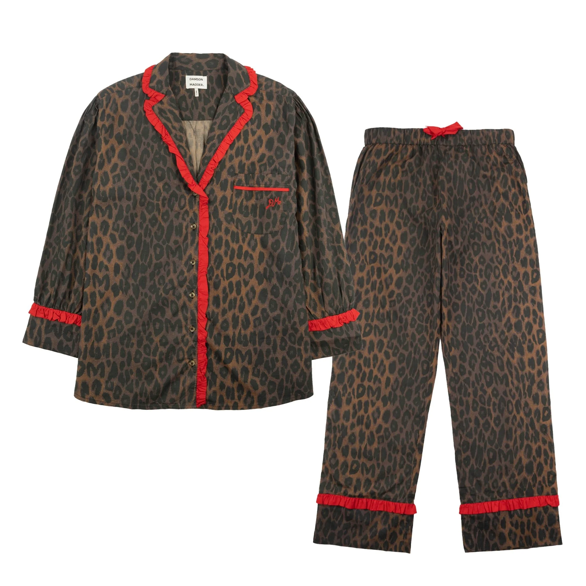 Damson Madder Antonia Pyjama Set Dark Leopard / Red