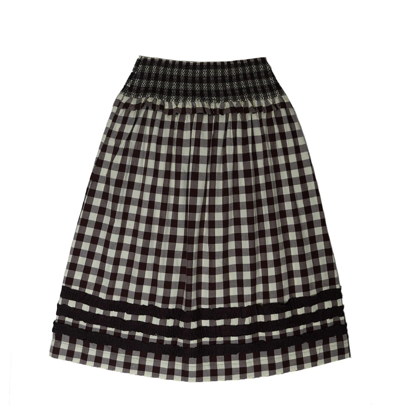 Damson Madder Ava Ruffle Midi Skirt Black & Butter Gingham - Image 2