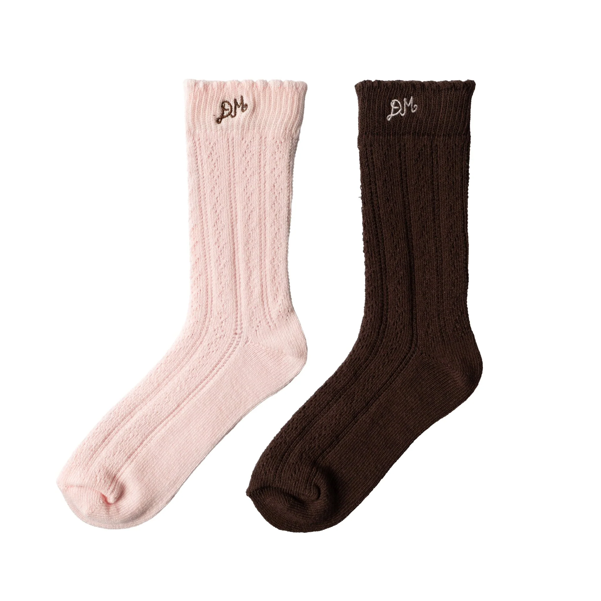 Damson Madder Calf Length 2 Pack Pointelle Socks Choc & Purple