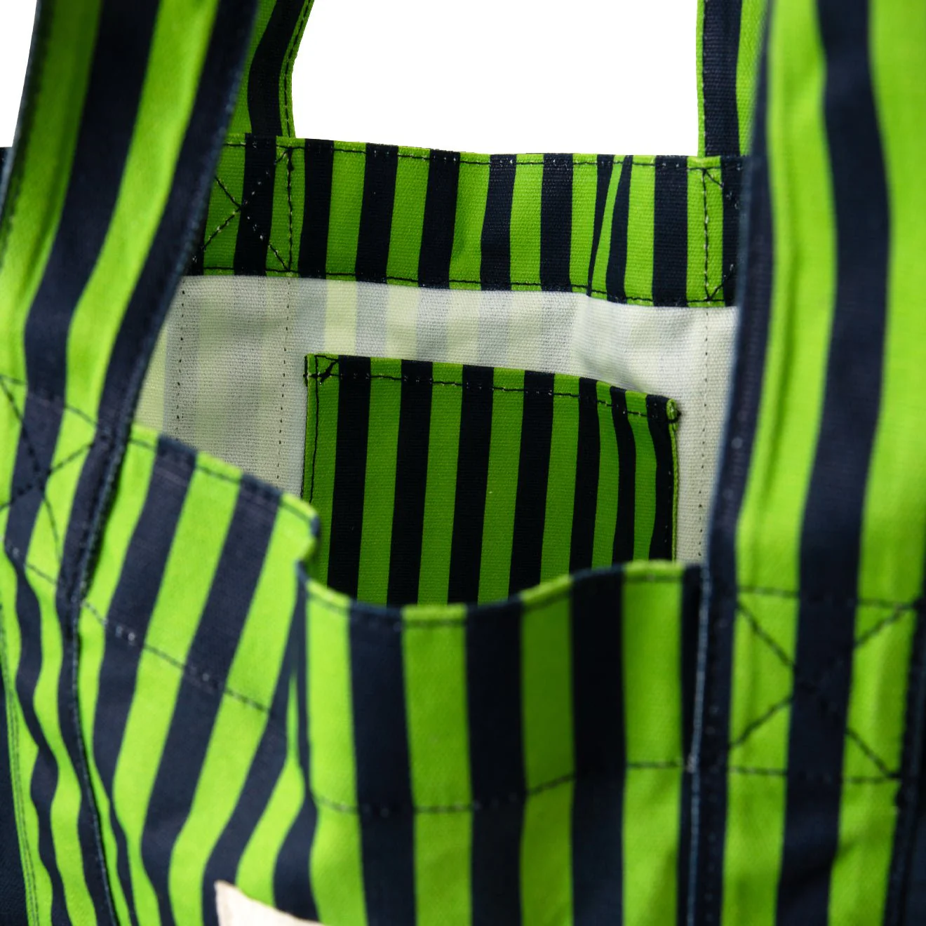 Damson Madder Canvas Tote Navy Lime Stripe - Image 3