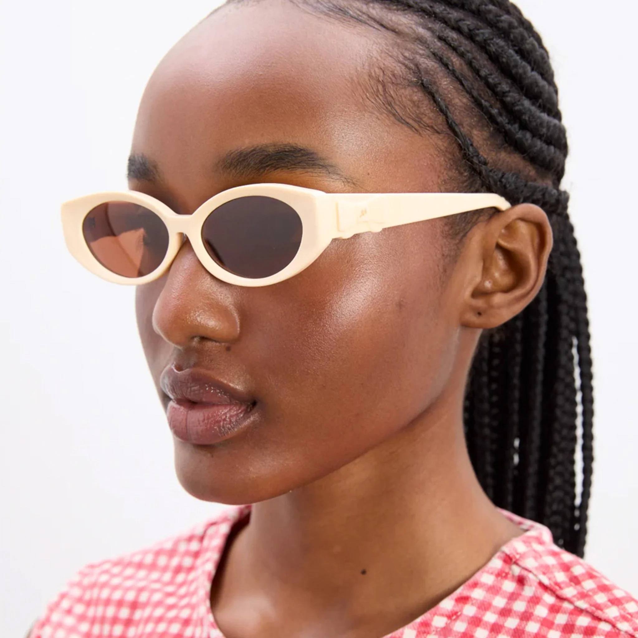 Damson Madder Catty Oval Sunglasses With Bow Detail Bone - Image 3