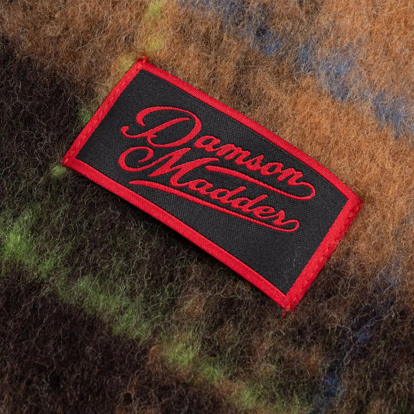 Damson Madder Fluffy Scarf Tan Check - Image 2