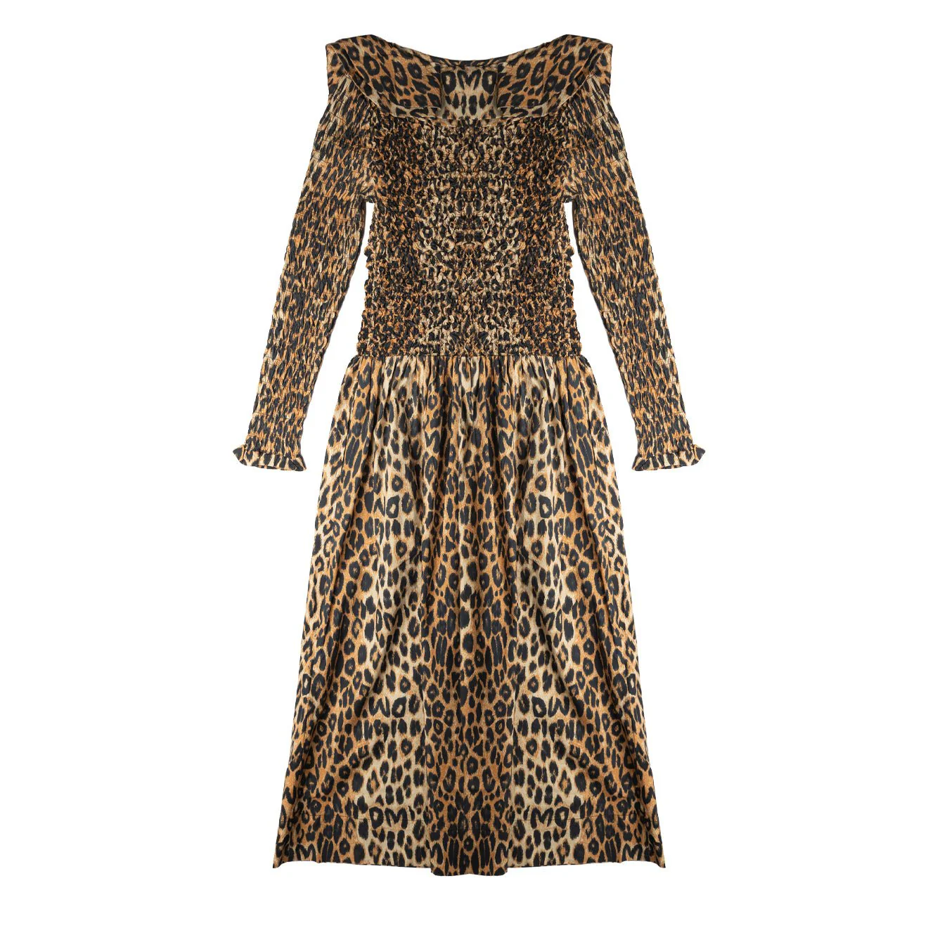 Damson Madder Harper Shirred Midi Dress Leopard - Image 2