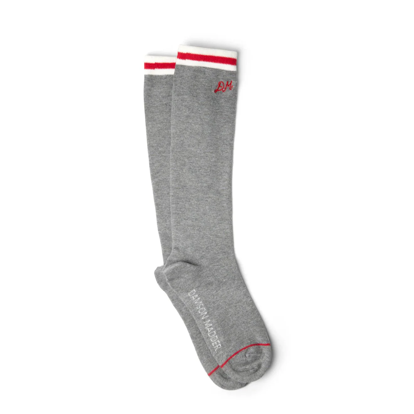 Damson Madder High Knee Socks Grey Marl With Red Stripe