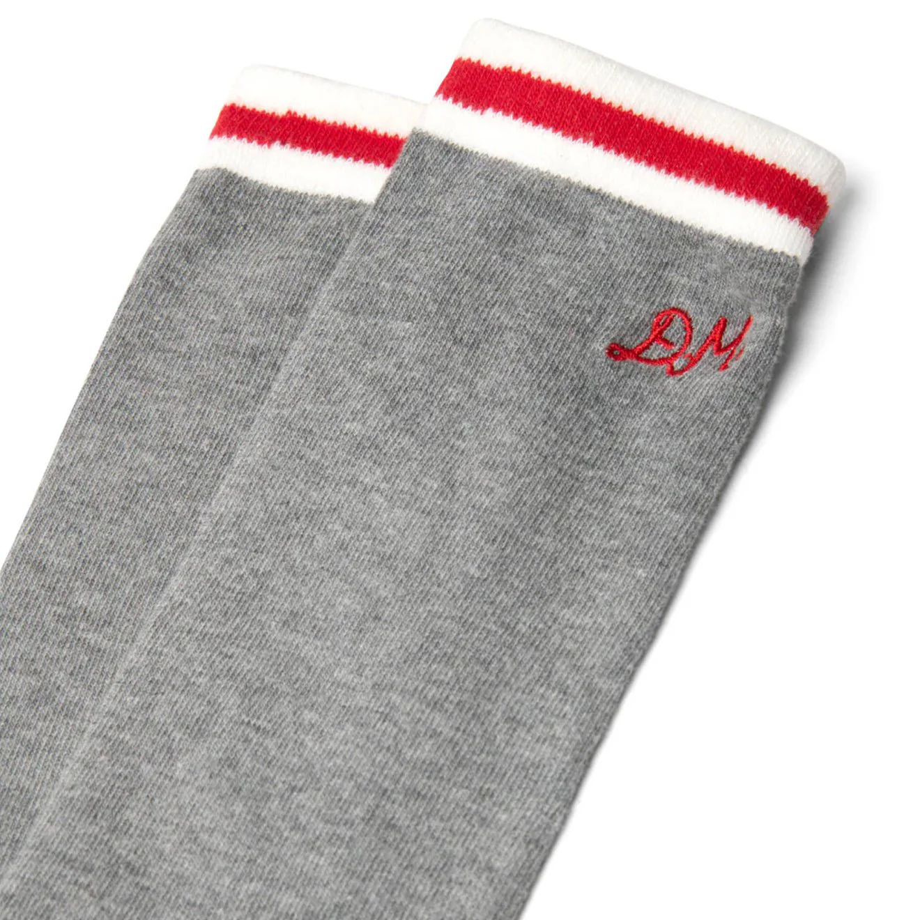 Damson Madder High Knee Socks Grey Marl With Red Stripe - Image 2
