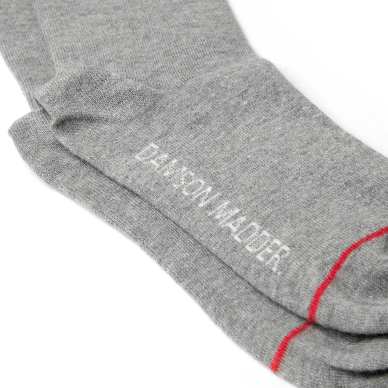 Damson Madder High Knee Socks Grey Marl With Red Stripe - Image 3