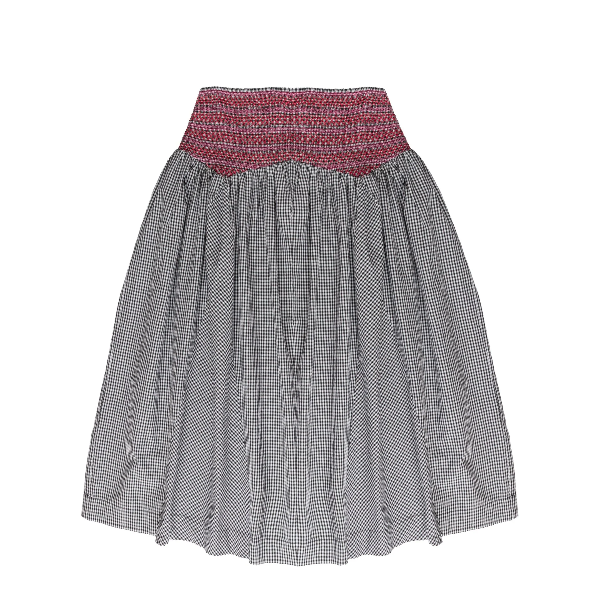 Damson Madder Layla Godet Midi Skirt Black & White Gingham - Image 2