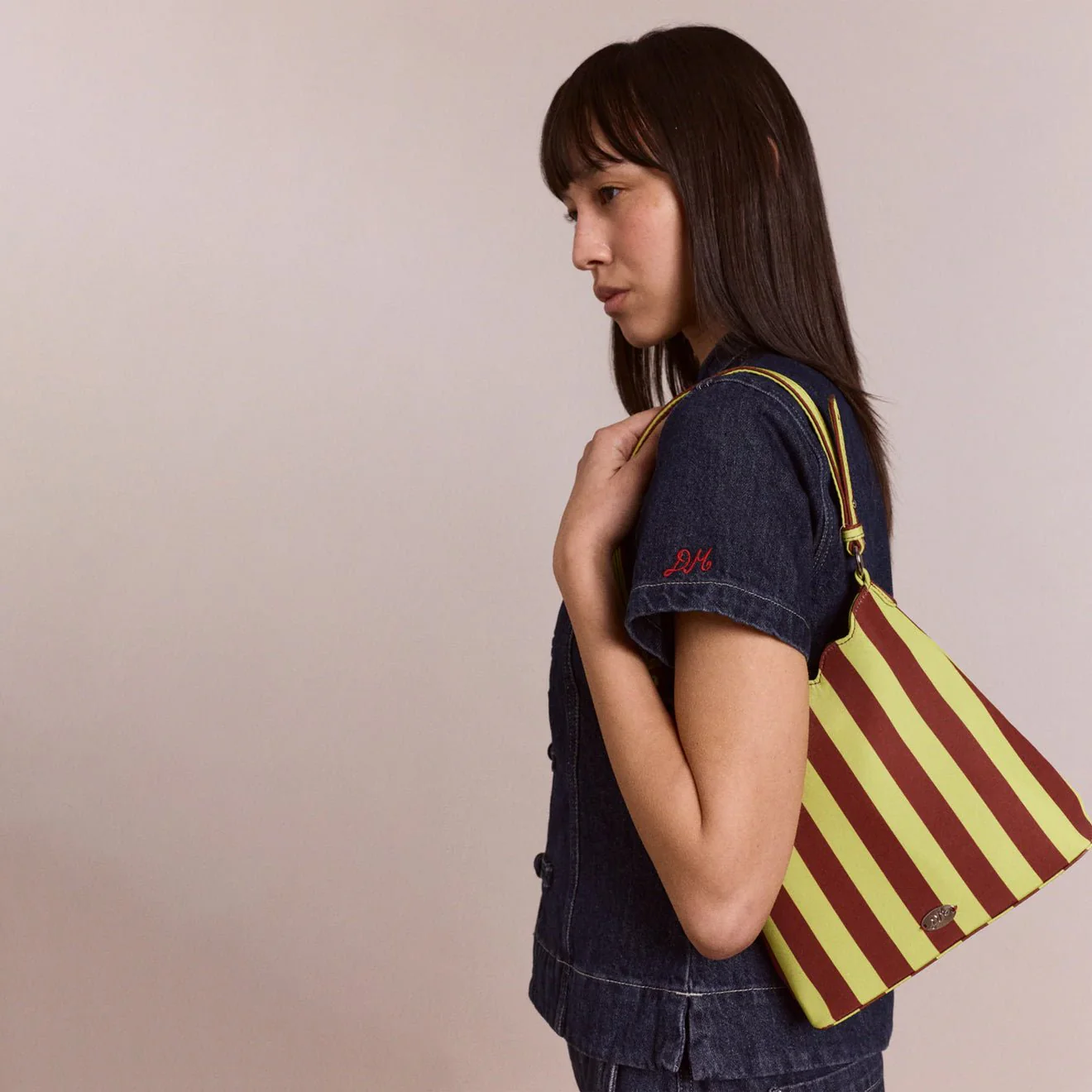 Damson Madder Lorelai Bag Avocado / Chocolate Stripe - Image 6