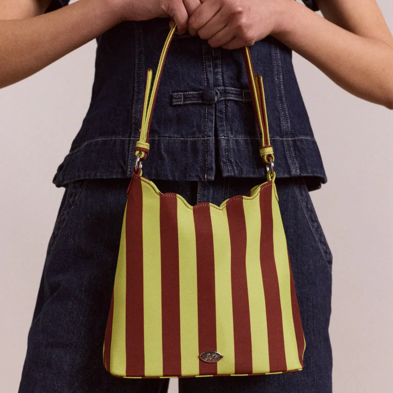 Damson Madder Lorelai Bag Avocado / Chocolate Stripe - Image 7