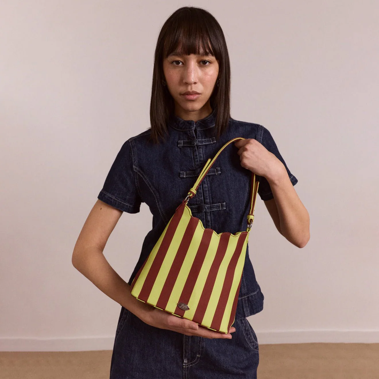 Damson Madder Lorelai Bag Avocado / Chocolate Stripe - Image 8