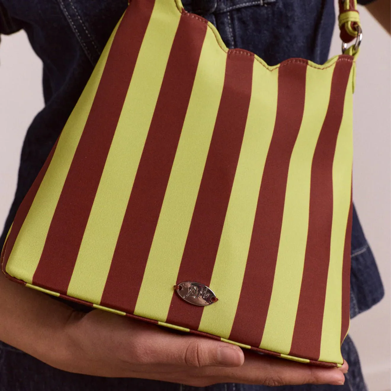 Damson Madder Lorelai Bag Avocado / Chocolate Stripe - Image 9