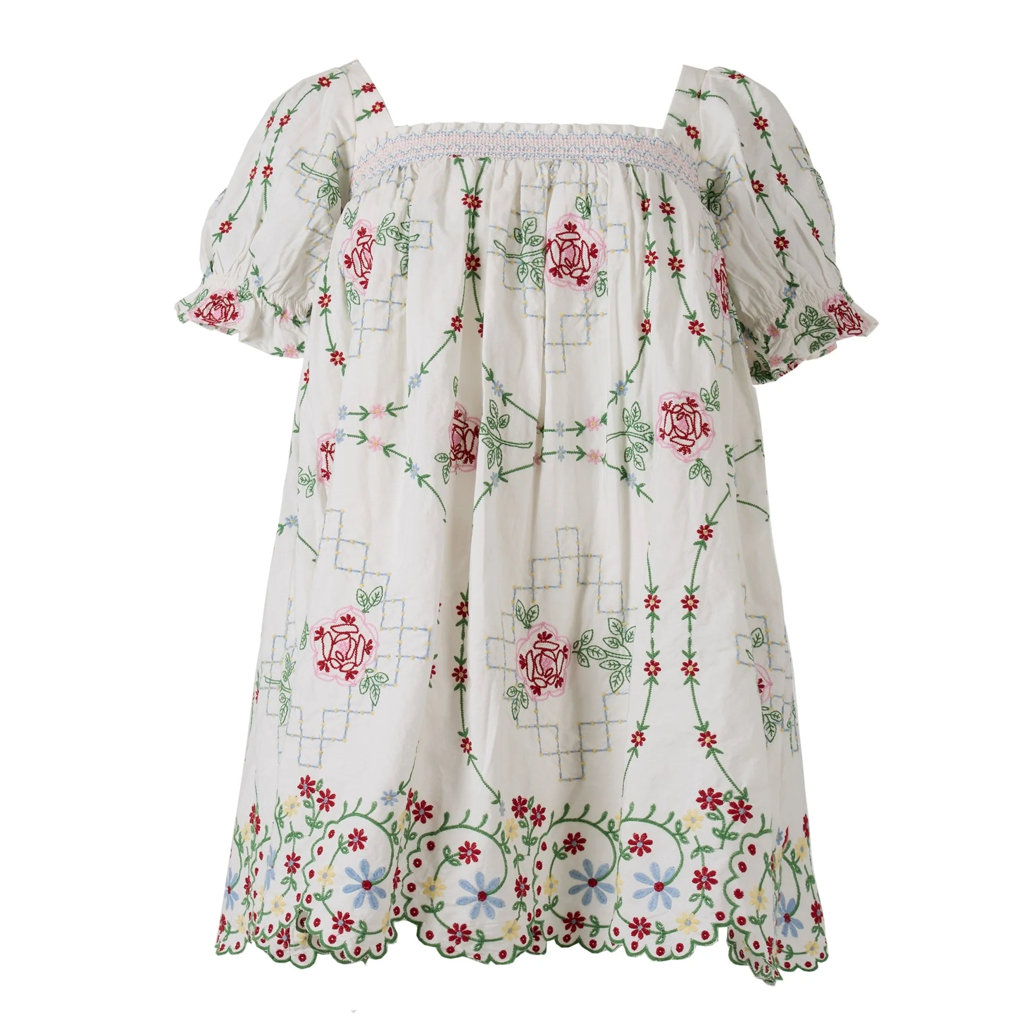 Damson Madder Lulu Mini Dress Rose Embroidery