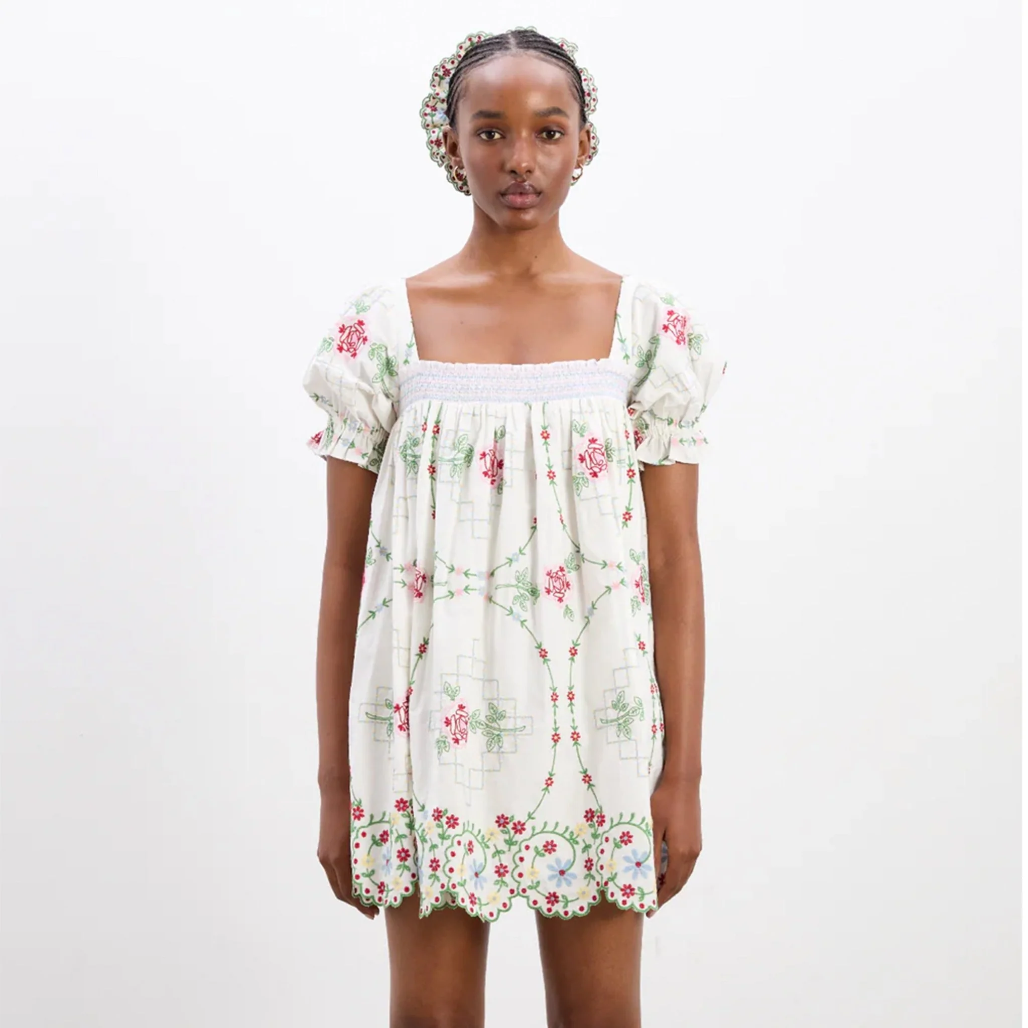 Damson Madder Lulu Mini Dress Rose Embroidery - Image 4