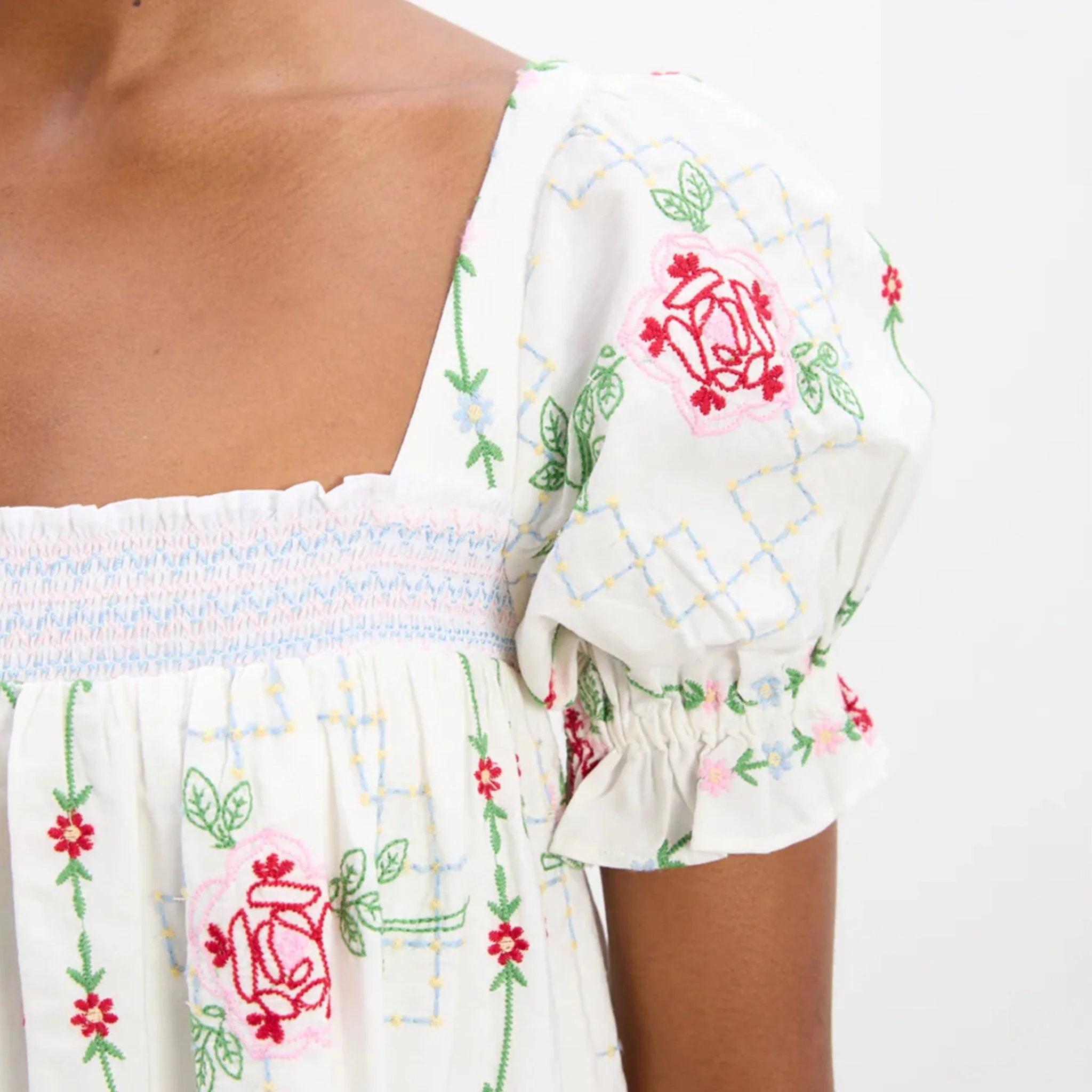 Damson Madder Lulu Mini Dress Rose Embroidery - Image 6