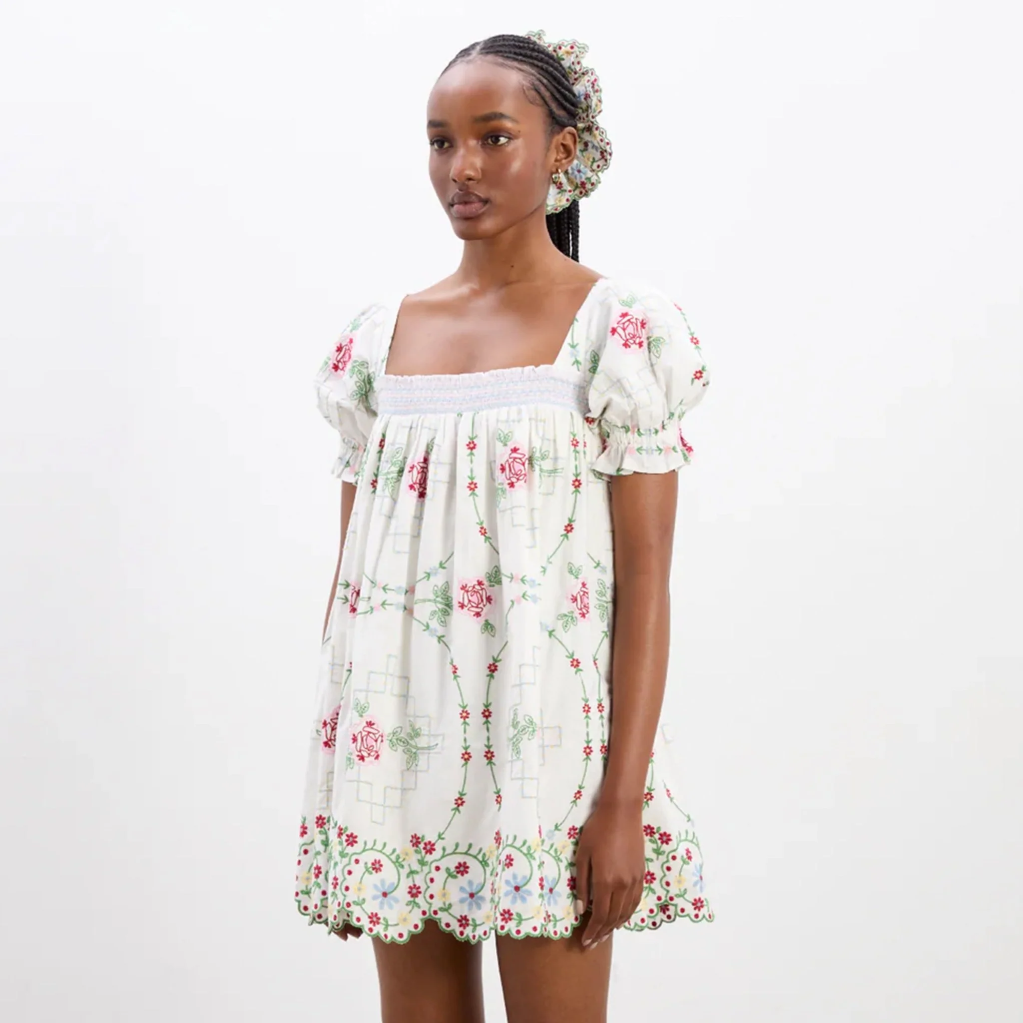 Damson Madder Lulu Mini Dress Rose Embroidery - Image 7