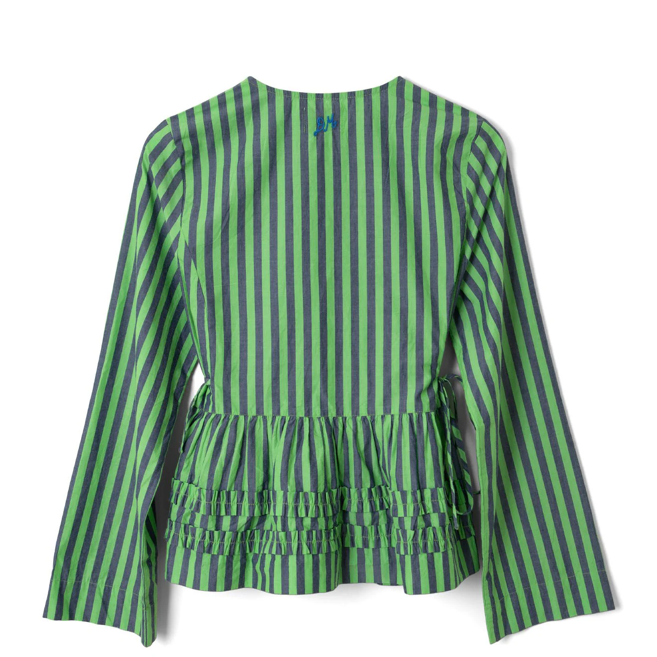 Damson Madder Madison Blouse Navy Pop Green Stripe - Image 2