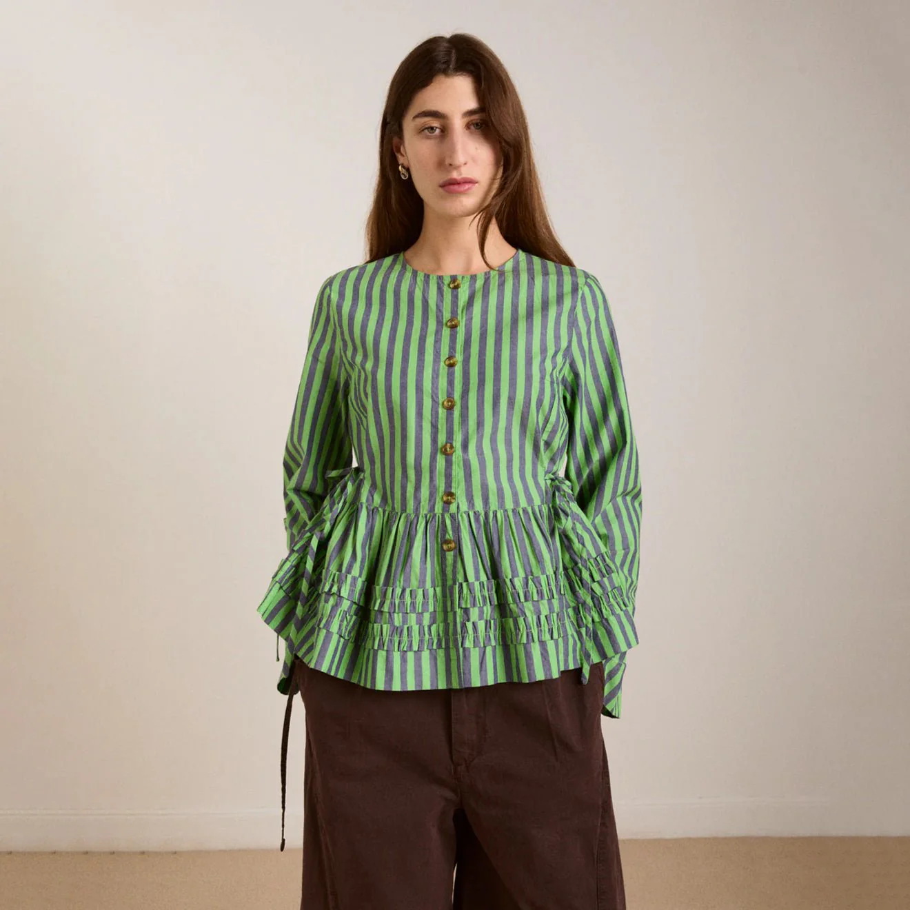 Damson Madder Madison Blouse Navy Pop Green Stripe - Image 4