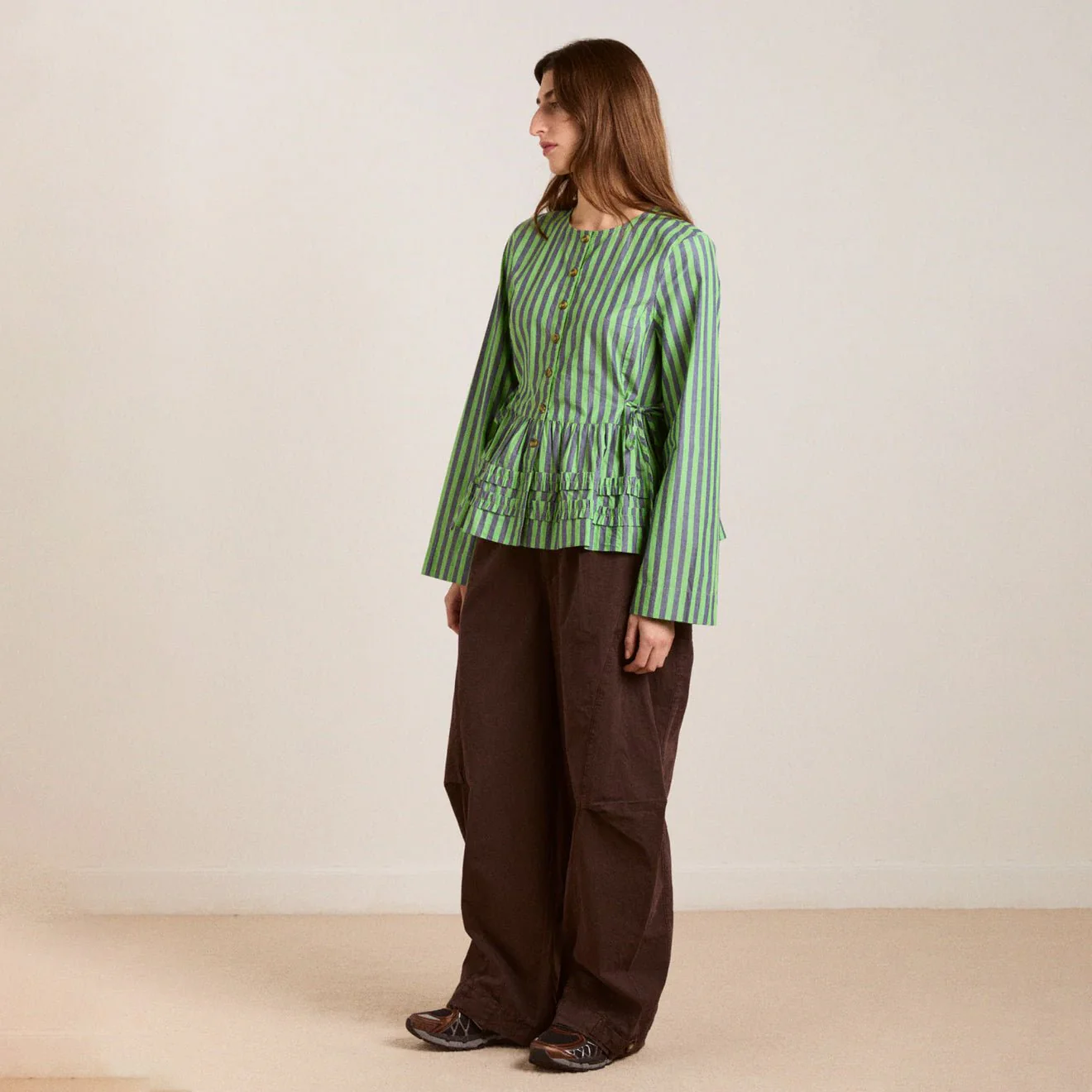 Damson Madder Madison Blouse Navy Pop Green Stripe - Image 5