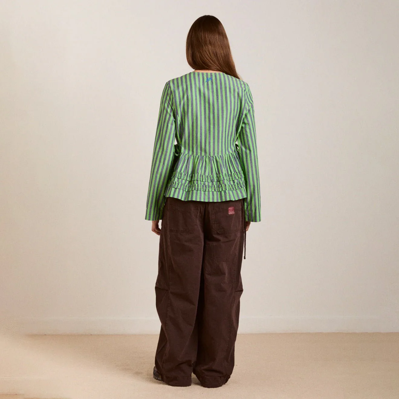 Damson Madder Madison Blouse Navy Pop Green Stripe - Image 6