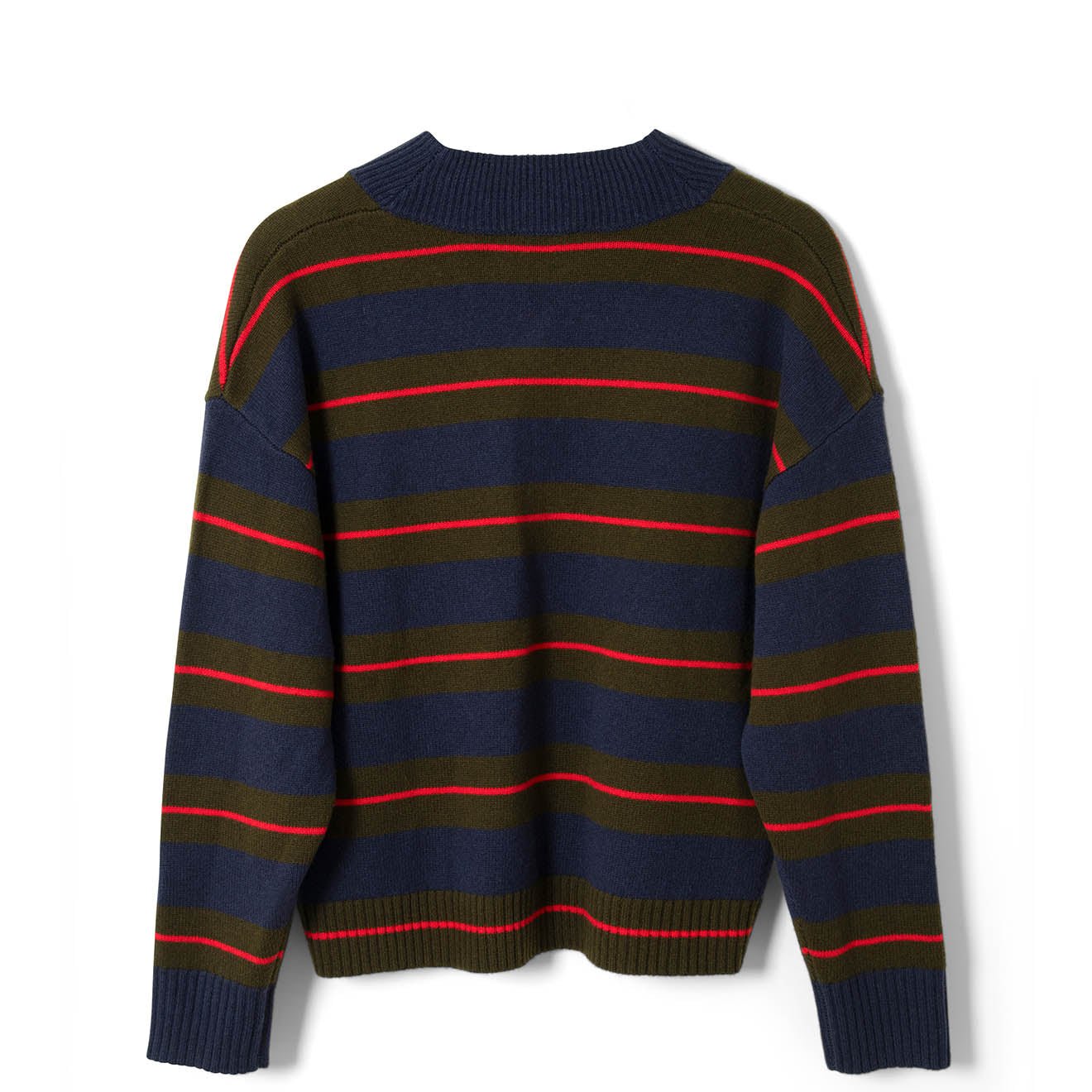Damson Madder Odette V Neck Jumper Olive / Navy Stripe - Image 2