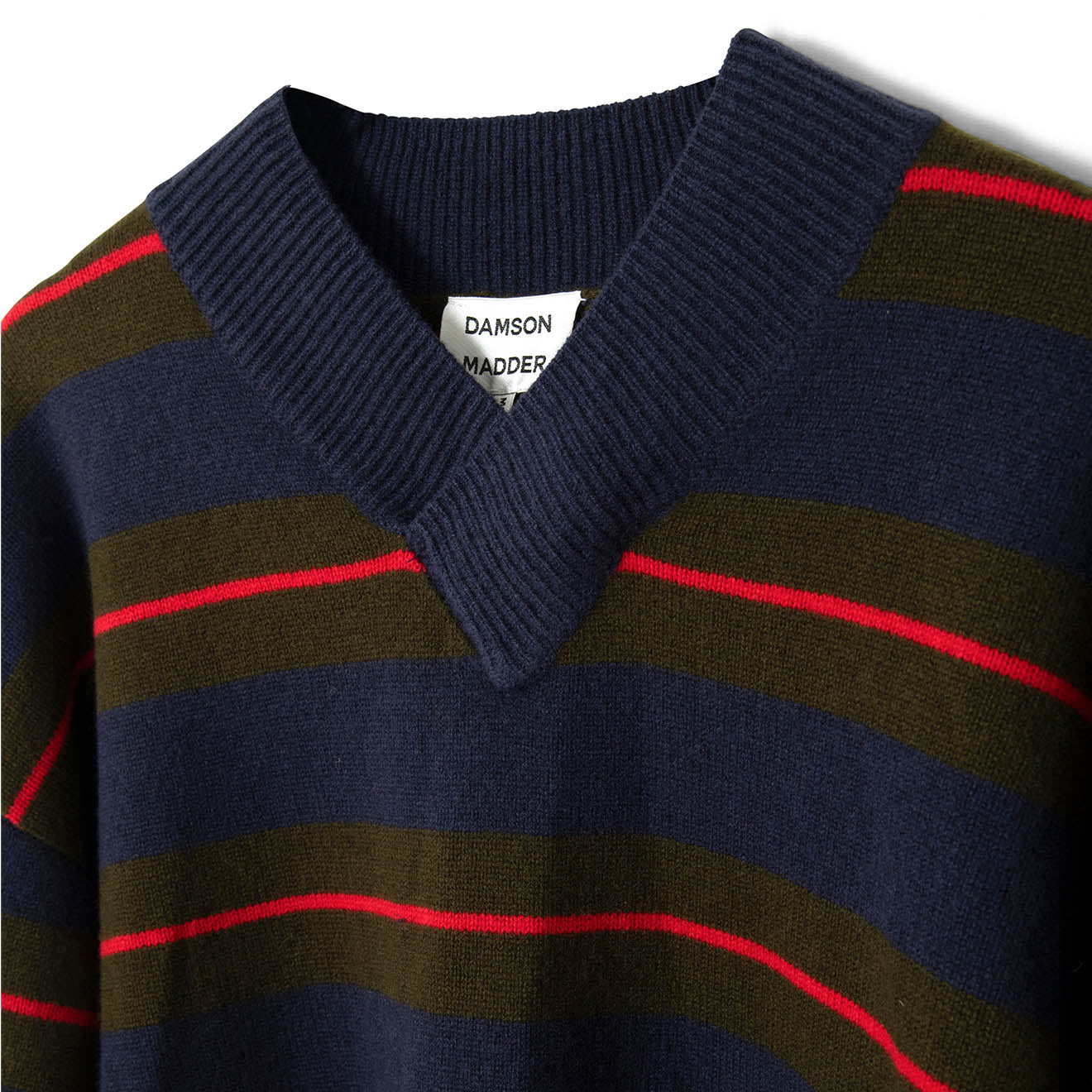 Damson Madder Odette V Neck Jumper Olive / Navy Stripe - Image 3