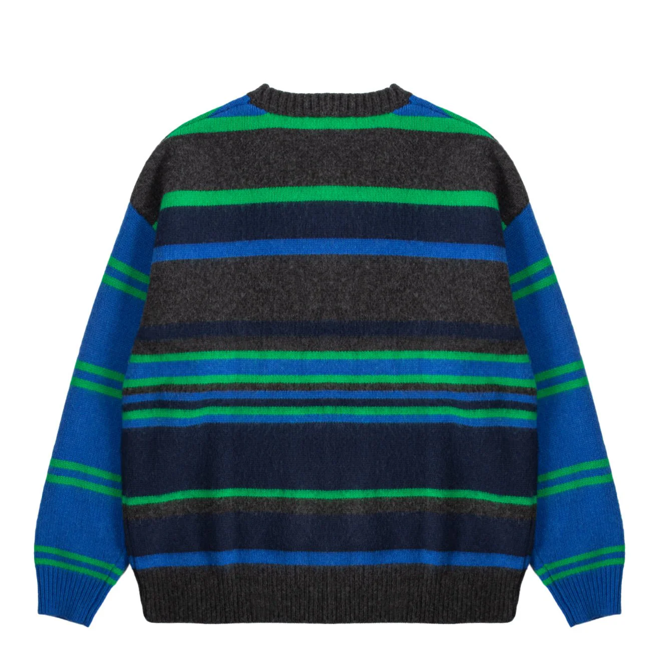 Damson Madder Rene Merino Wool V Jumper Green / Blue Stripe - Image 2