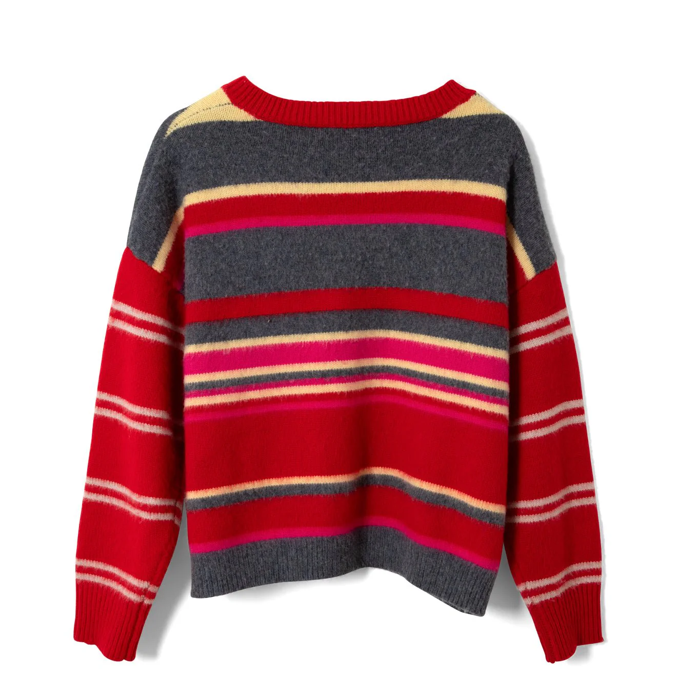 Damson Madder Rene Merino Wool V Jumper Pink / Red Stripe - Image 2
