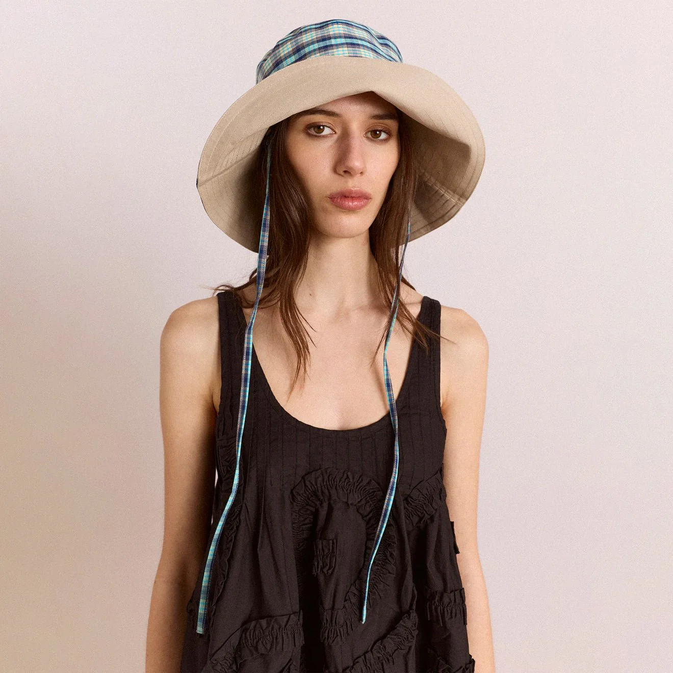 Damson Madder Reversible Sun Hat Tomboy Check & Stone - Image 2